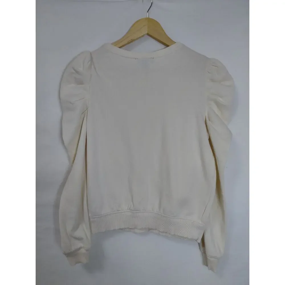 Express Puff Sleeve Rhinestone Beaded Shoulder Knit Sweater Women Size S